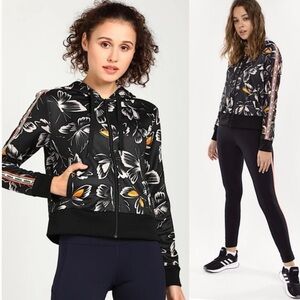 Adidas X Farm Rio Black Butterfly Rainbow Stripe Zip Front Hooded Track Jacket